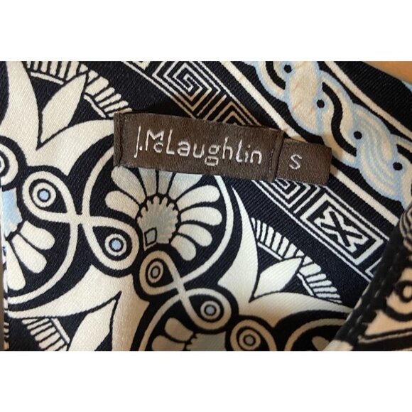 J.McLaughlin Sheath Dress Catalina Cloth Pockets Black Blue Cream Small S - Picture 3 of 5